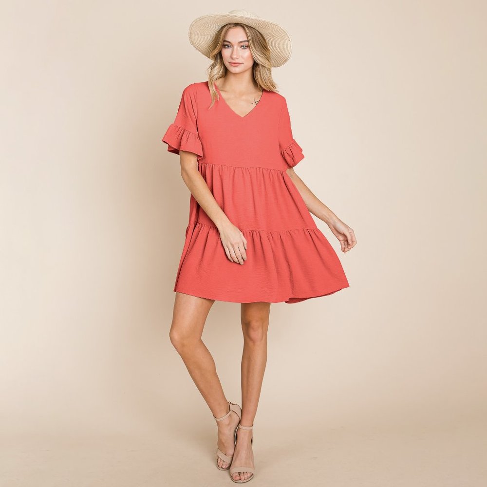 Collared Ruffle Tiered Layered Babydoll Dress